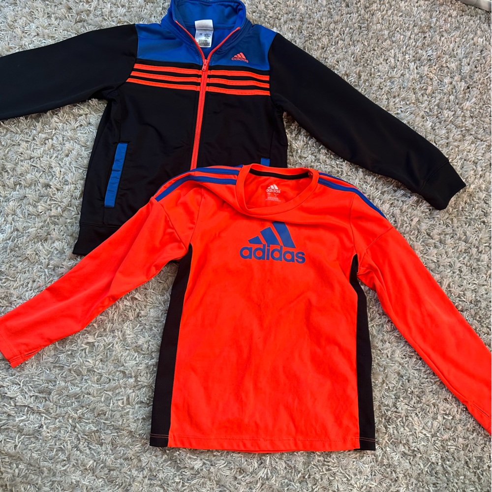 Adidas 7x zip up sweatshirt with matching size 7 long sleeve tee